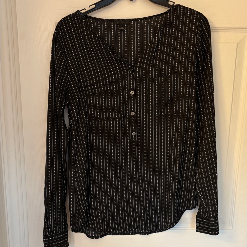 Ann Taylor Black and White Striped Blouse